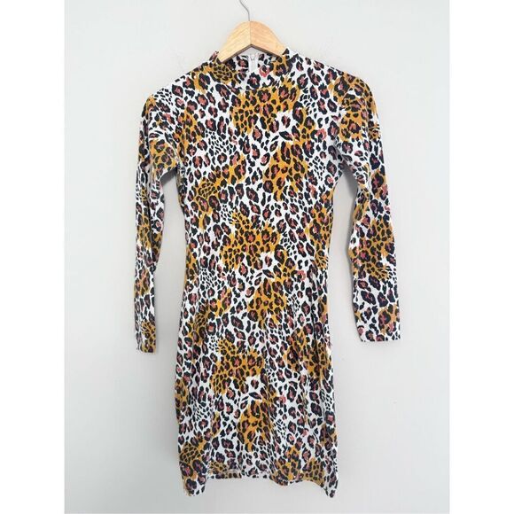 Vintage French connection turtle neck leopard print long sleeve mini dress sz S - Picture 1 of 5